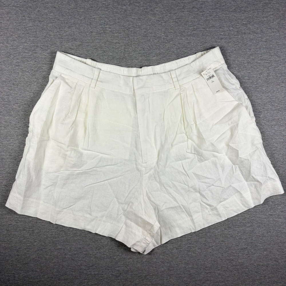 GAP Linen Shorts L Tall White Pleated High Rise Summer Beach Casual